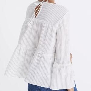Madewell Tiered Top in Haysboro Stripe White Blue Cotton Size Small